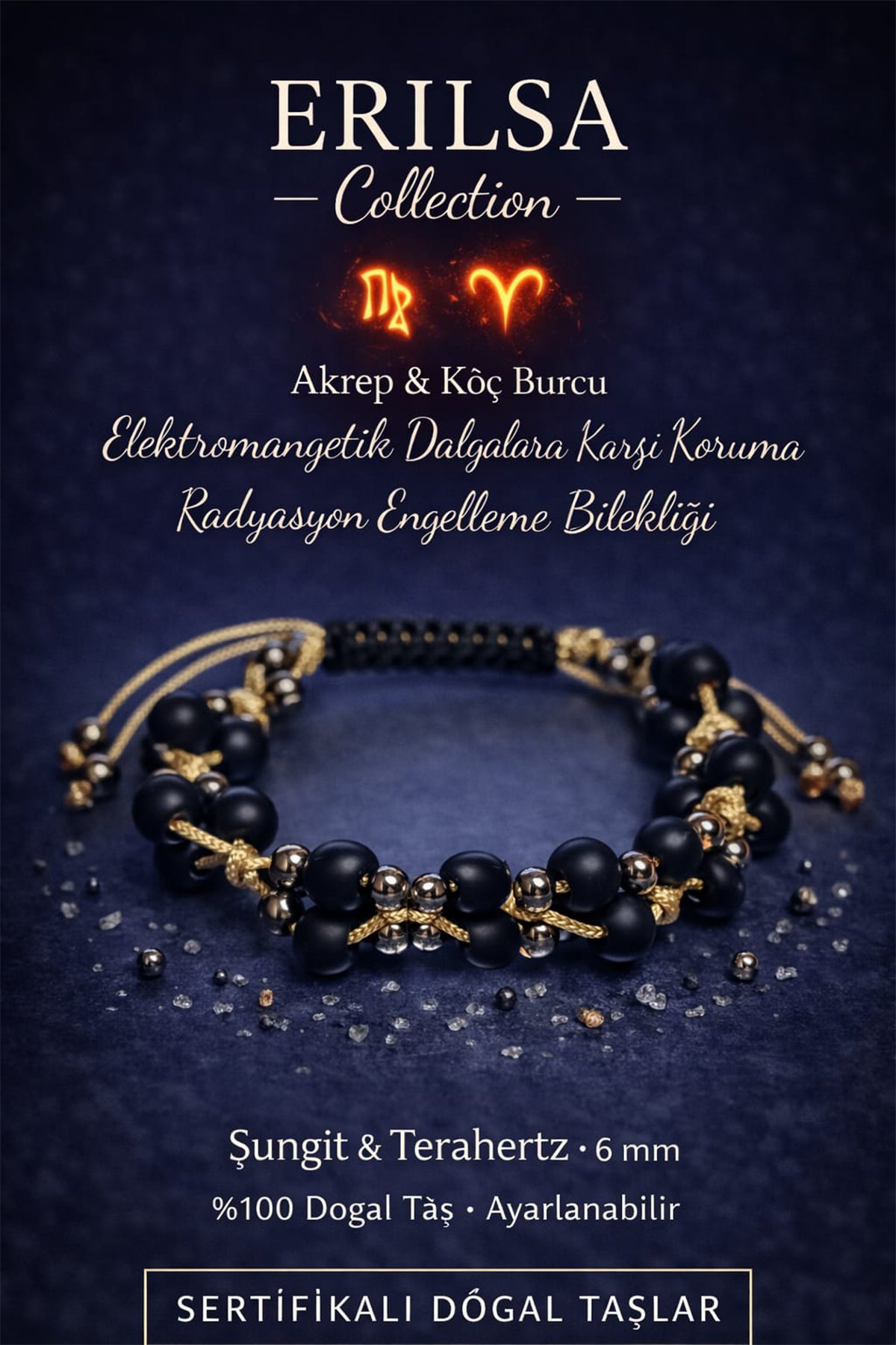 Sertifikalı Elektromanyetik Dalgalara Karşı Enerji Denge Bilekliği - Şungit Terahertz 6mm Doğal Taş