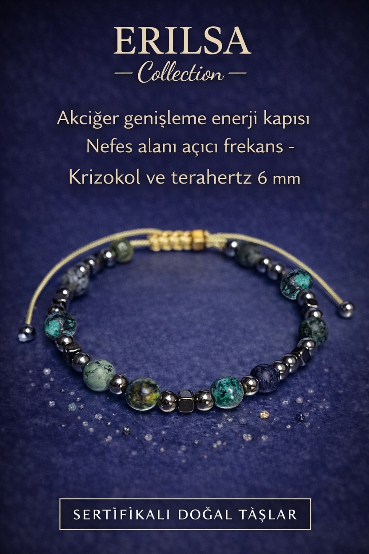 Sertifikalı Akciğer Genişleme Enerji Kapısı Nefes Alanı Açıcı Frekans Bilekliği - Krizokol Doğaltaş