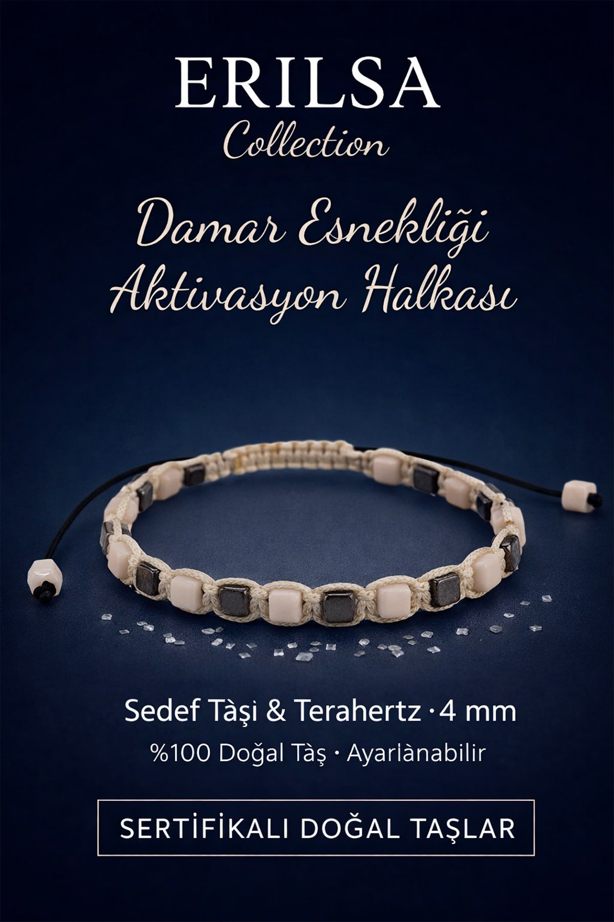 Sertifikalı Damar Esnekliği Aktivasyon Halkası – Sedef Taşı ve Terahertz Doğal Taş 4 mm Ayarlanır