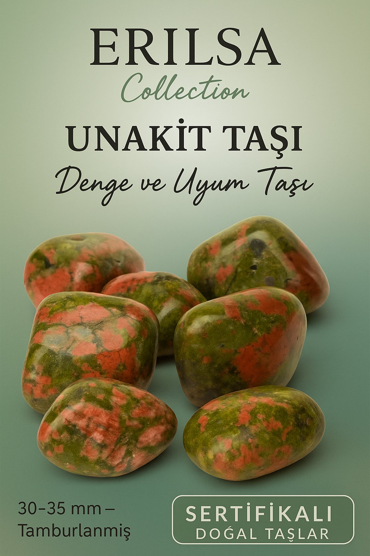 Sertifikalı Tamburlanmış Unakit Taşı Kütle 30-35 mm – Denge ve Uyum Taşı – Gerçek Doğal Taş