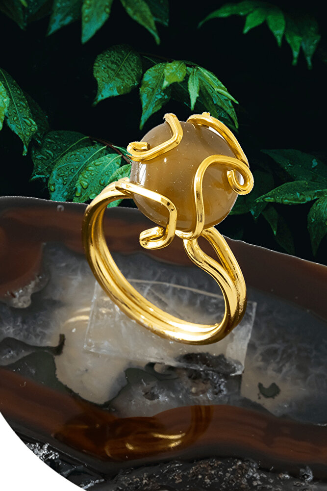 Sertifikalı Gold Rokoko Model Dumanlı Kuvars Taşı Yüzük - Ayaralamalı