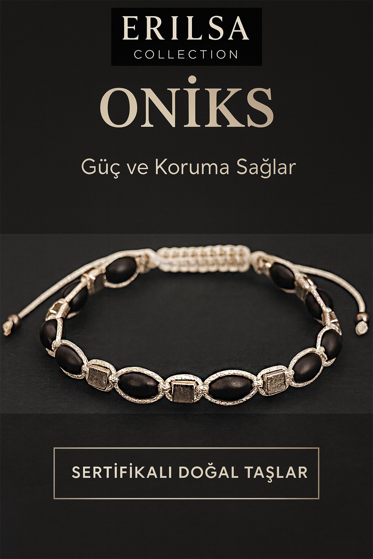 Sertifikalı Ham Oniks Doğal Taşı Bileklik – Güç ve Koruma Sağlayan Unisex 