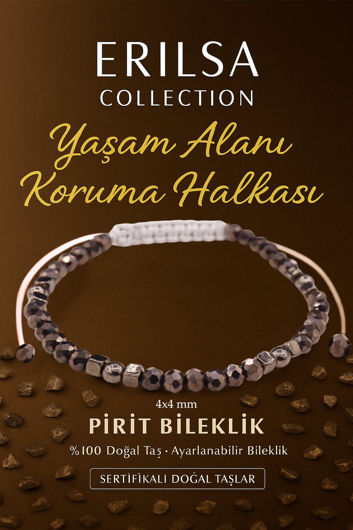 Sertifikalı Yaşam Alanı Koruma Halkası Negatif Enerji Kalkanı Bilekliği -  Pirit ve Terahertz Taşı 