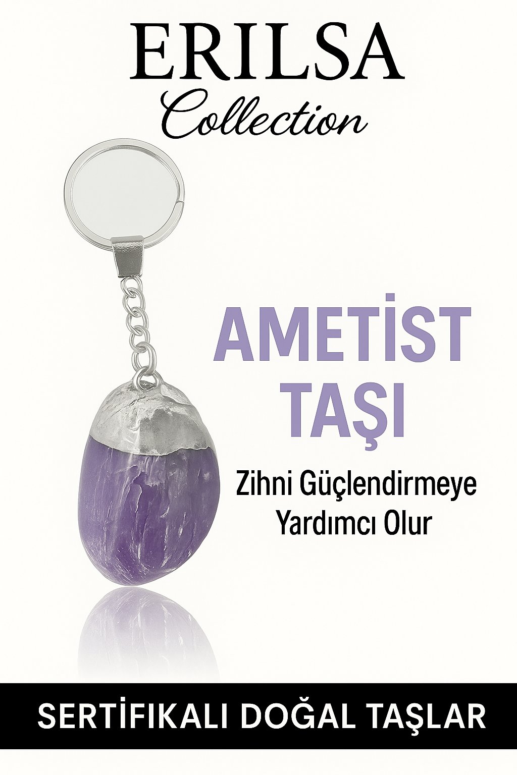 Sertifikalı Ametist Taşı Anahtarlık – Stres Azaltıcı ve Negatif Enerji Temizleyici Taş