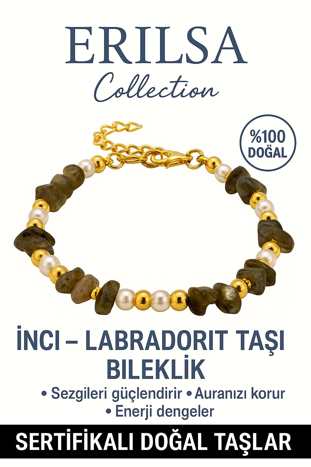Sertifikalı İnci ve Labradorit Taşı Bileklik – Sezgi ve Koruma