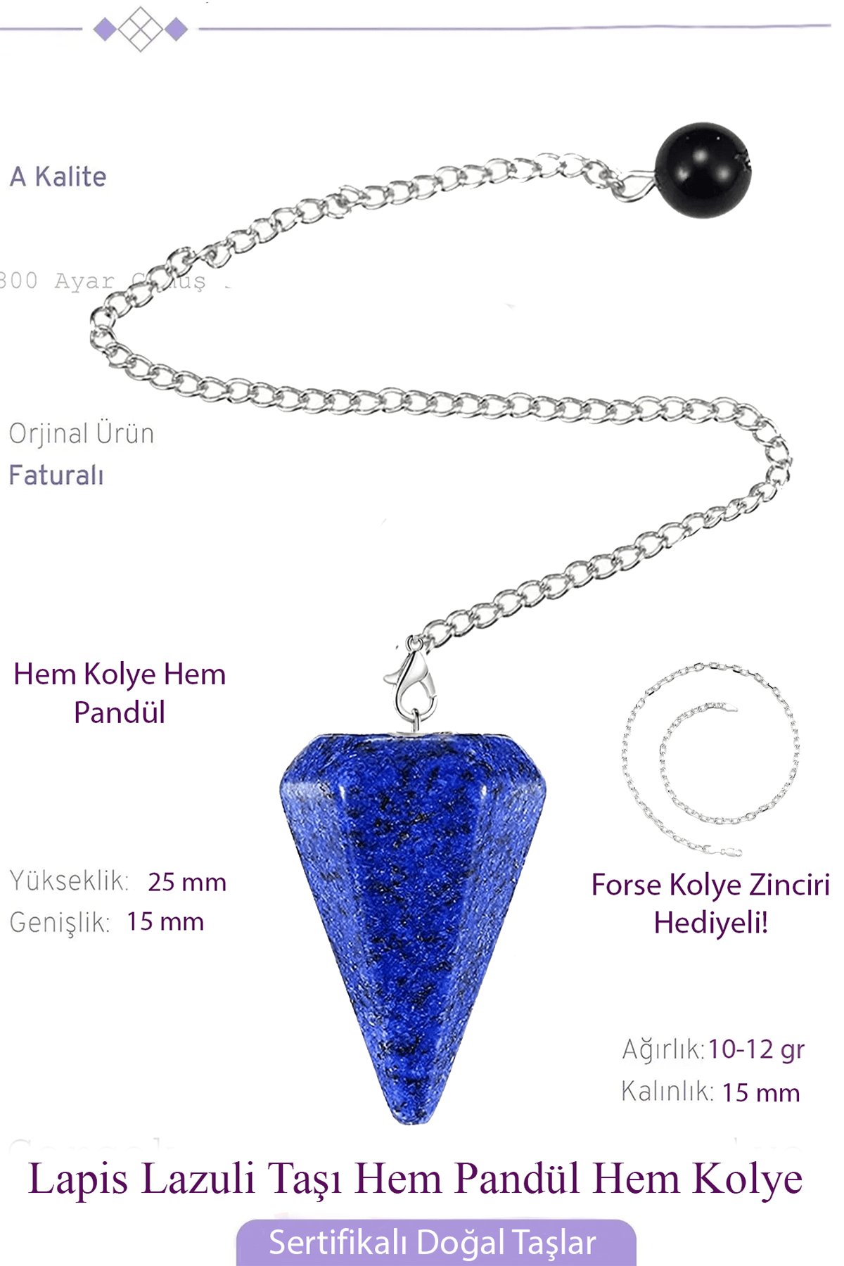Sertifikalı Lapis Lazuli Taşı Pandül Sarkaç Hem Pandül - Hem Kolye