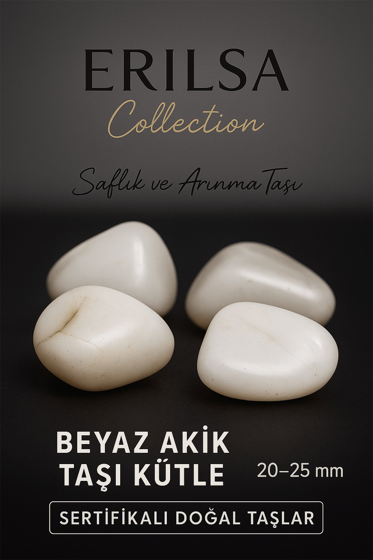 Sertifikalı Beyaz Akik Taşı Kütle 20–25 mm – Saflık ve Arınma Taşı Doğal Taş