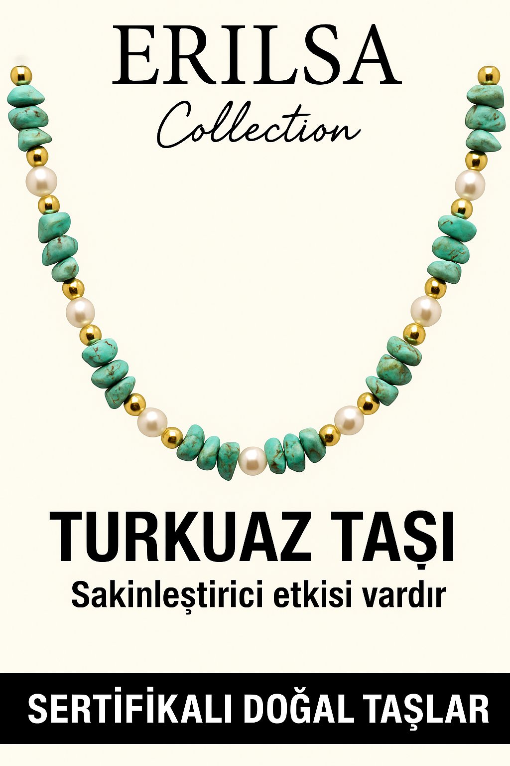 Sertifikalı Kırık Taşlı Model İnci - Firuze Taşı Kolye - (Turkuaz)