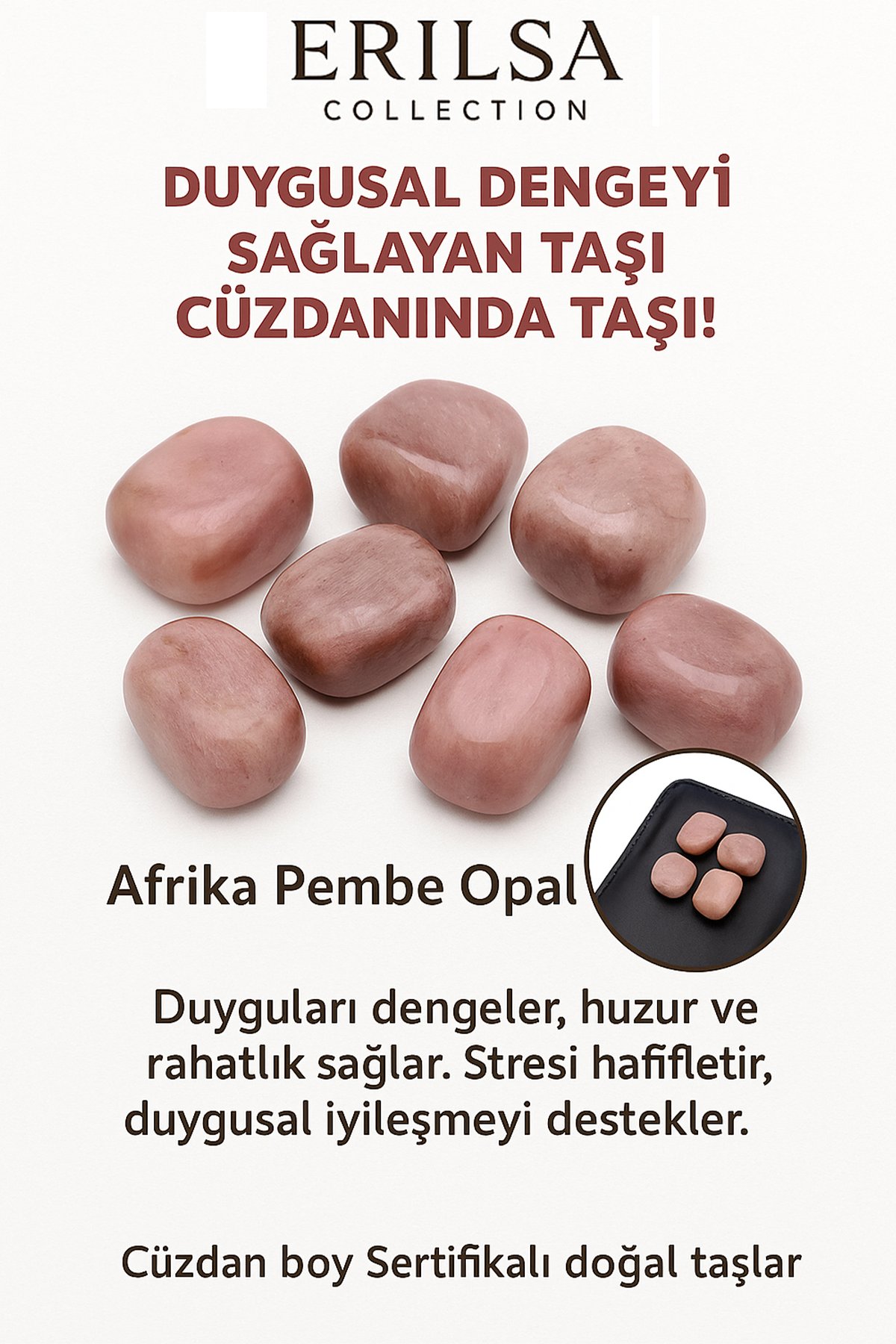 Sertifikalı Cüzdan Boy Afrika Pembe Opal Taşı Kütle - Sevgi ve Şefkat Duygularını Güçlendirir