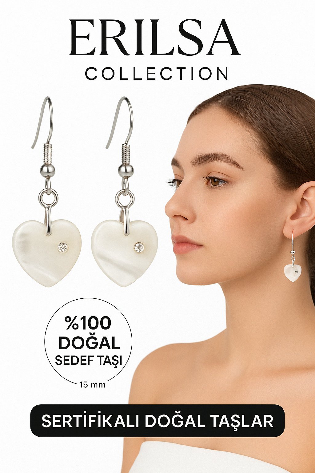 Sertifikalı Kalp Model Swarovski Taşlı Sedef Küpe – Zarafet ve Duygusal Uyum Taşı