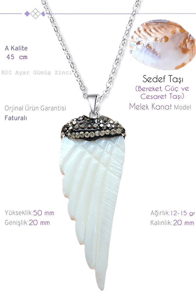 Sertifikalı Zirkon Taşlı Model Melek Kanadı Gerçek Sedef Taşı Kolye