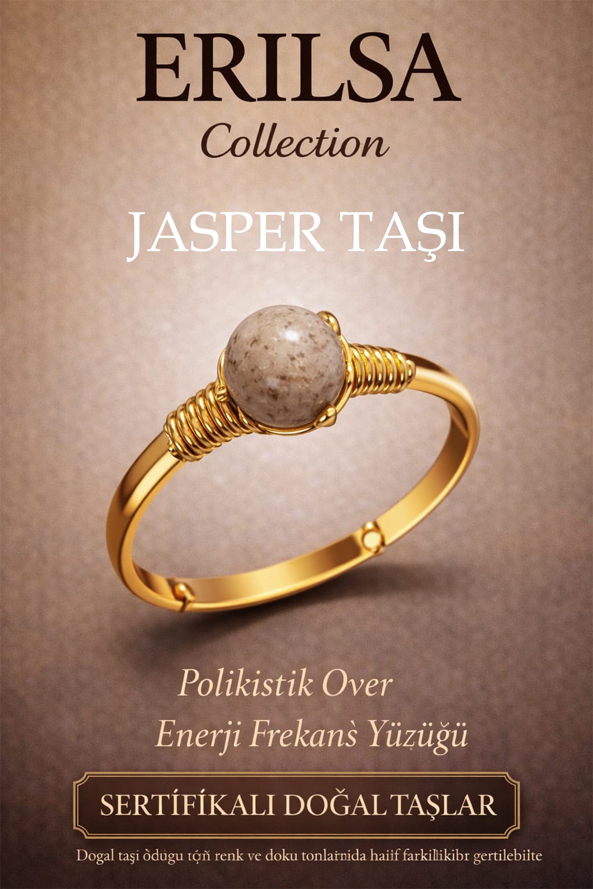 Sertifikalı Polikistik Enerji Yüzüğü – Jasper Taşı Ayarlanabilir Gold İnce Kasa Başak Boğa Burcu