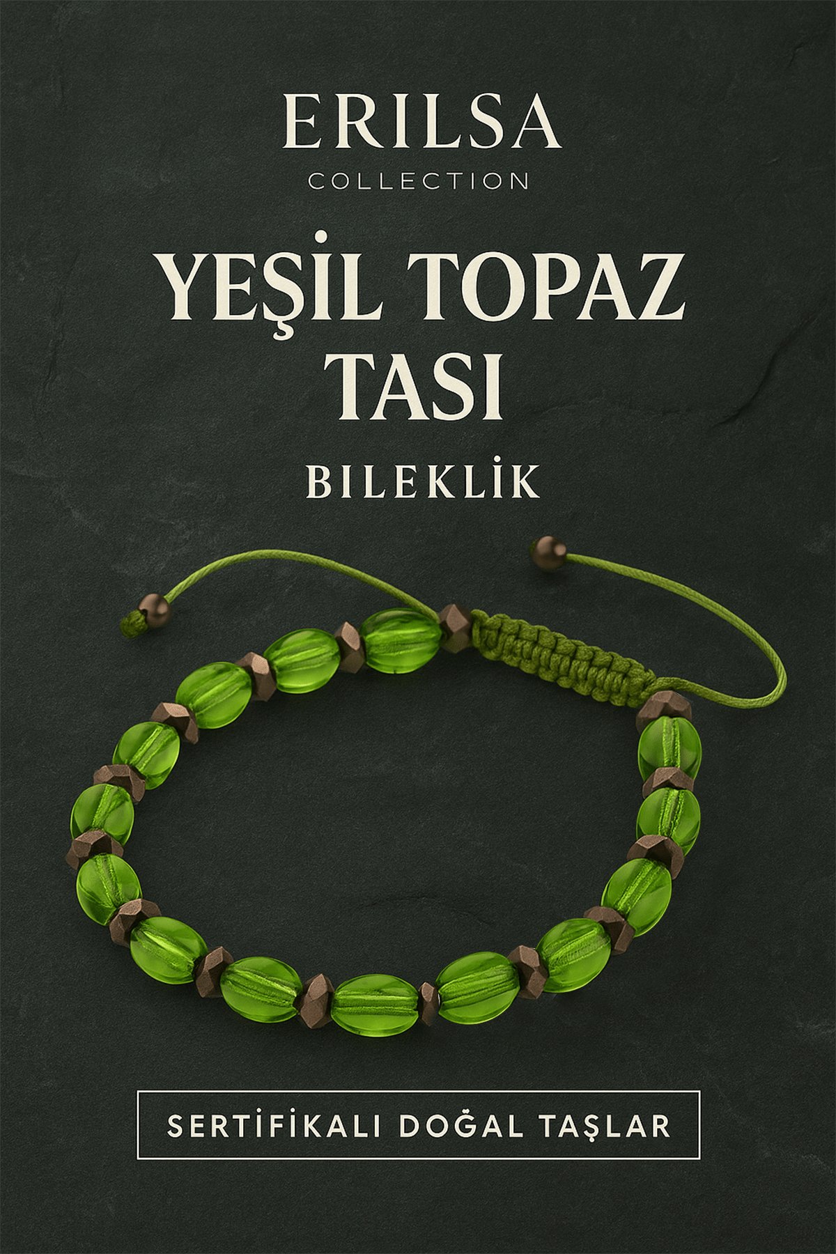 Sertifikalı Sentetik Yeşil Topaz Taşı Bileklik - Doğal Görünümlü İlham ve Pozitif Enerji Unisex