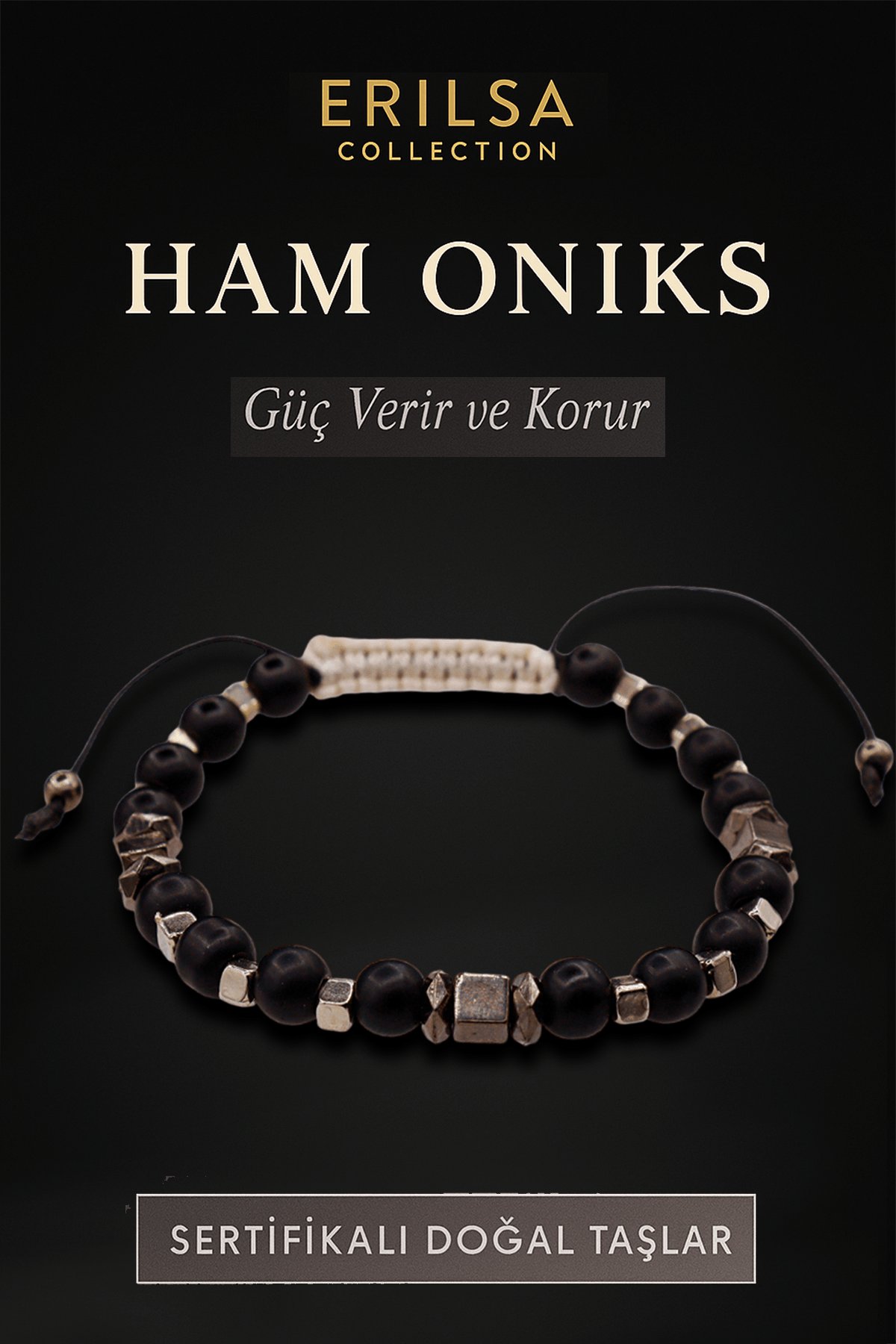 Sertifikalı Ham İşlenmemiş Oniks Taşı Bileklik – Güç Veren Kötülüklerden Koruyan El Yapımı Takı