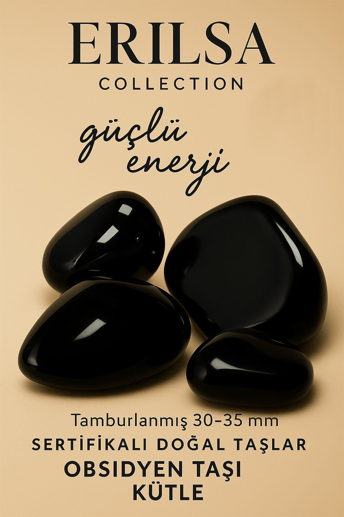 Sertifikalı Tamburlanmış Doğal Obsidyen Taşı Kütle (30-35 mm) – Negatif Enerji Kalkanı