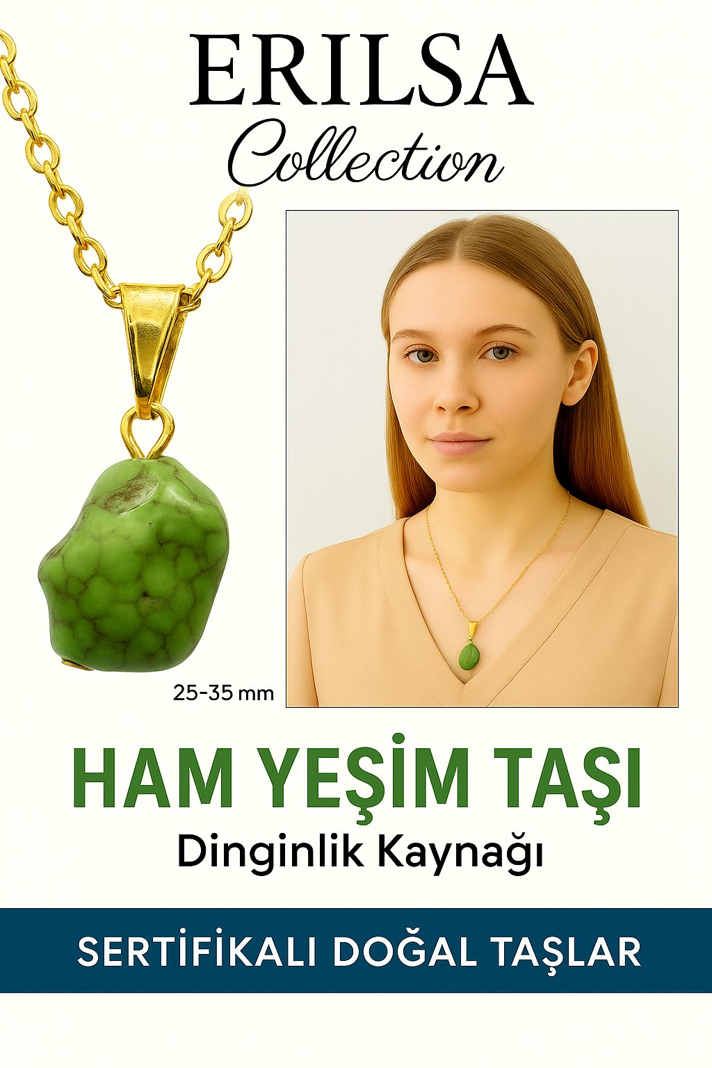 Sertifikalı Ham İşlenmemiş Yeşim Taşı Kolye – Şans, Huzur ve Ruhsal Denge Taşı