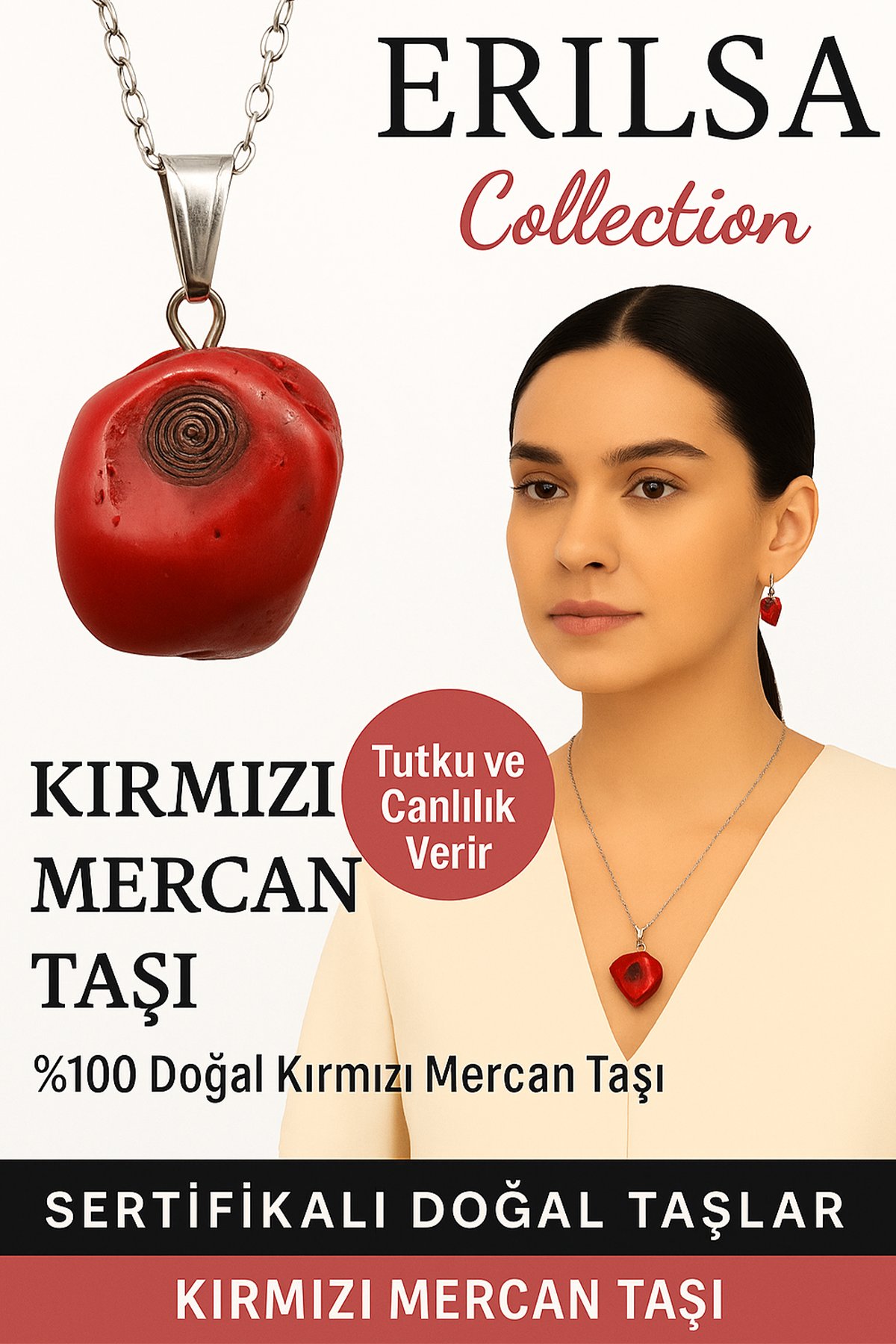 Sertifikalı Ham İşlenmemiş Kırmızı Mercan Doğal Taş Kolye – Tutku Canlılık Enerji Taşı
