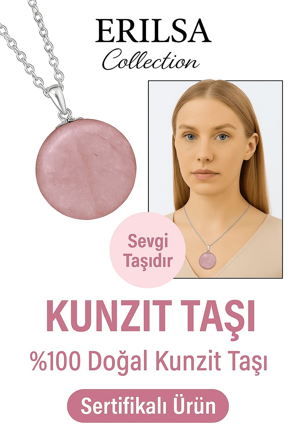 Sertifikalı 1. Kalite Kunzit Taşı Kolye – Şefkat ve Denge