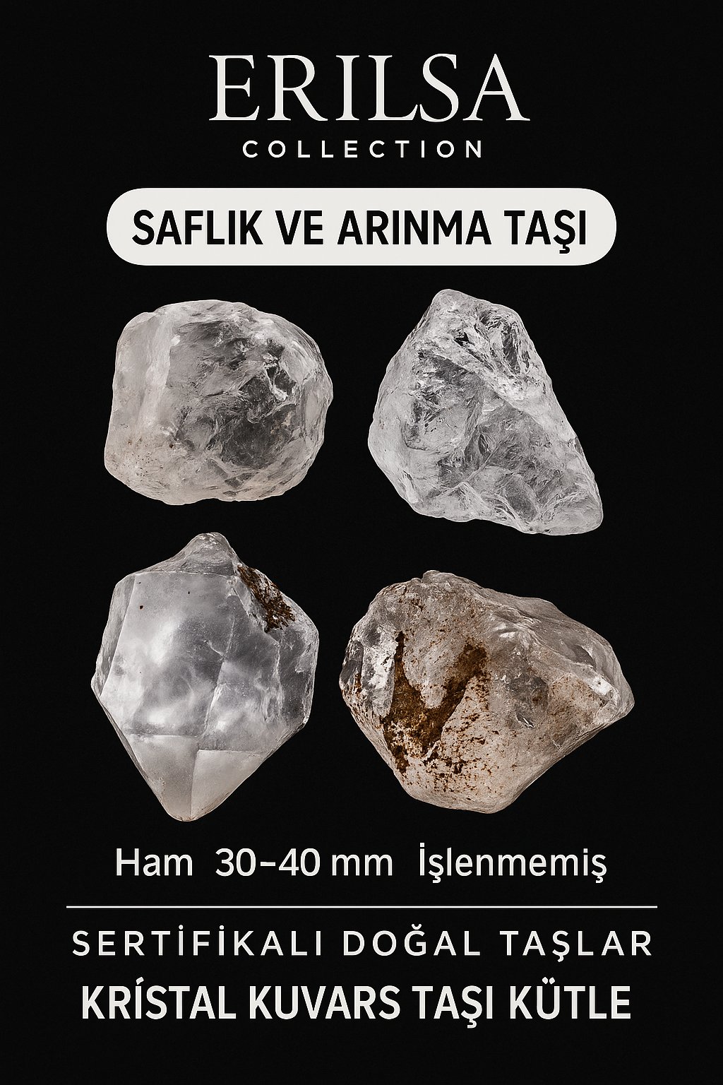 Sertifikalı Ham İşlenmemiş Kristal Kuvars Taşı Kütle - El Taşı Arındırıcı Enerji Zihinsel Netlik