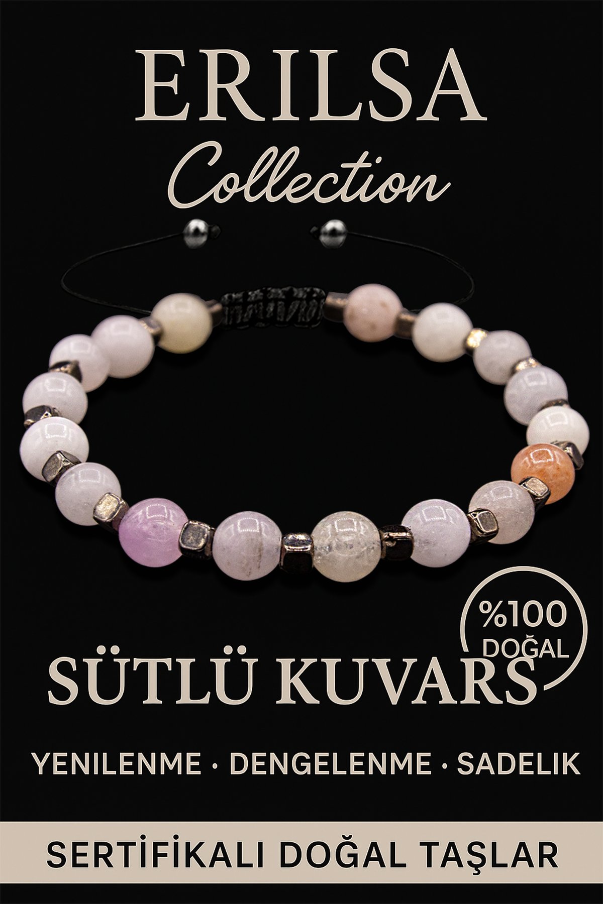Sertifikalı 6mm Terahertz & Sütlü Kuvars Taşı Bileklik – Arınma, Netlik ve Koruyucu Enerji