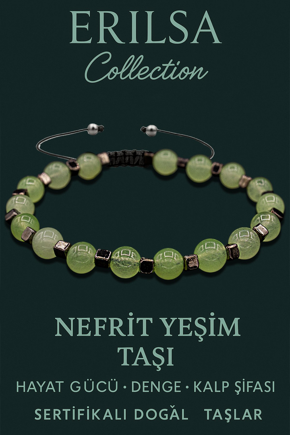 Sertifikalı Terahertz & Nefrit Yeşim Taşı Bileklik – Huzur, Denge ve Koruma