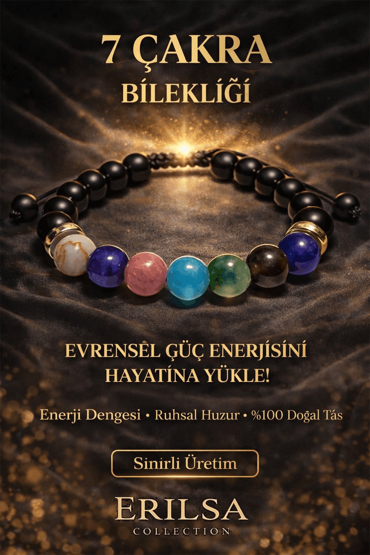 Sertifikalı Doğal Taş 7 Çakra Bilekliği Enerji Denge Bilekliği - Obsidyen Jasper Kuvars Akik Florit