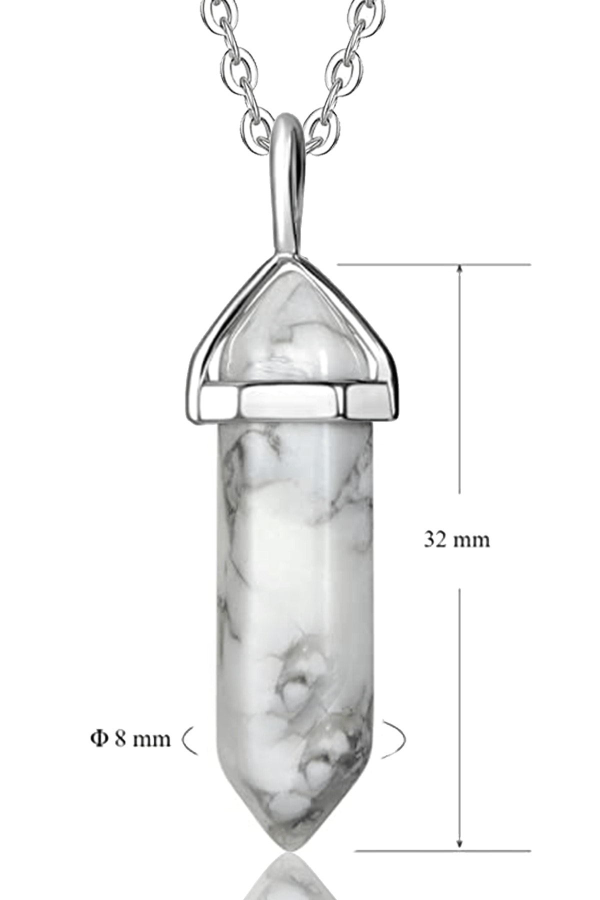 Sertifikalı Çivi Model Havlit Taşı Kolye Doğal Beyaz Siyah Renk 50 cm