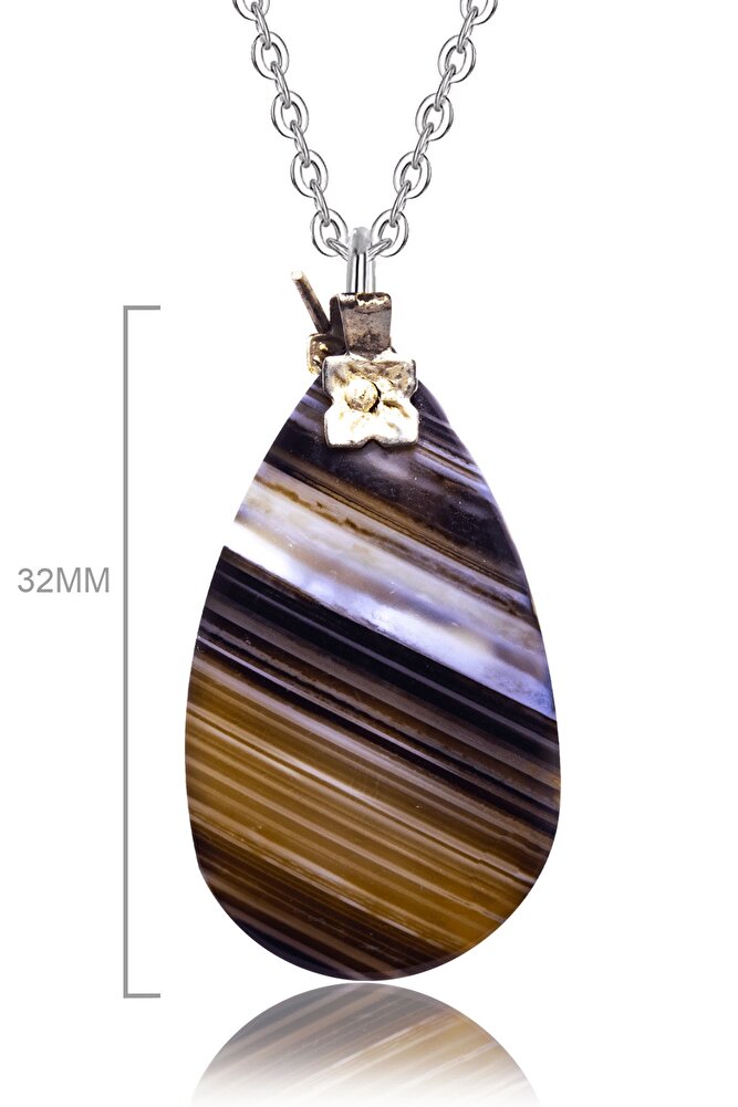 Sertifikalı Damla Kesim Doğal Desenli Akik Taşı Kolye