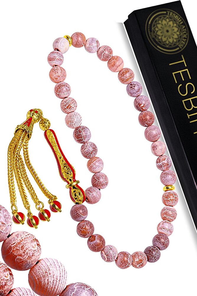 Sertifikalı Telkari Püskül Damarlı Kırmızı Doğal Akik Taşı Tesbih