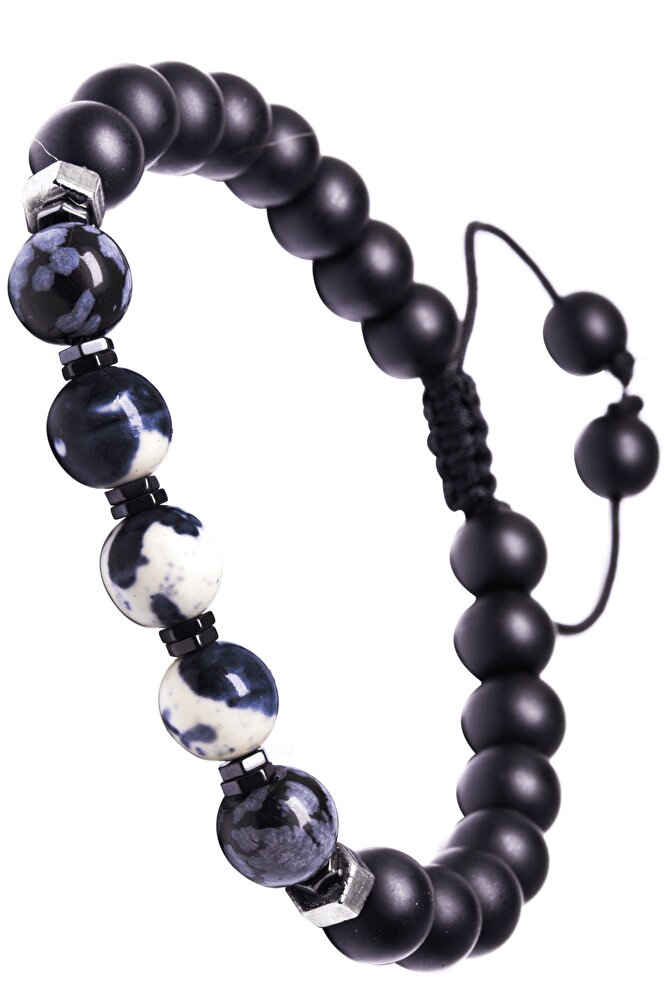 Oniks Taşı Zebra Jasper Ve Obsidyen Bileklik