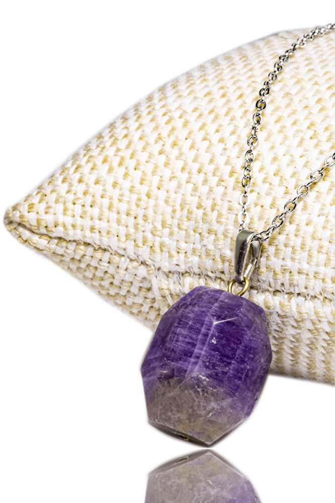 Sertifikalı Doğal Ametist Taşı Kolye - Elmas Kesim