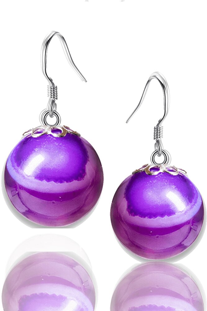 Sertifikalı Doğal Mor Akik Taşı Gümüş Küpe