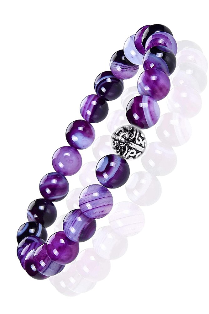 Sertifikalı Gümüş Aparatlı Doğal Mor Akik Taşı Bileklik