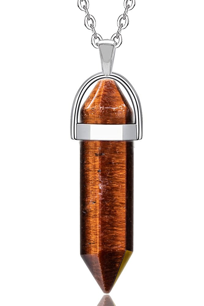 Sertifikalı Doğal Kahverengi Kaplan Gözü Taşı Kolye