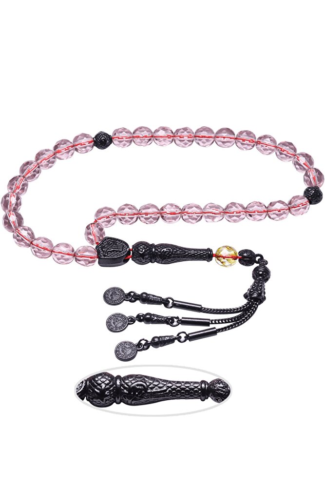 Sertifikalı Siyah Kararmaz Püskül Fasetli Mor Doğal Kuvars Taşı Tesbih