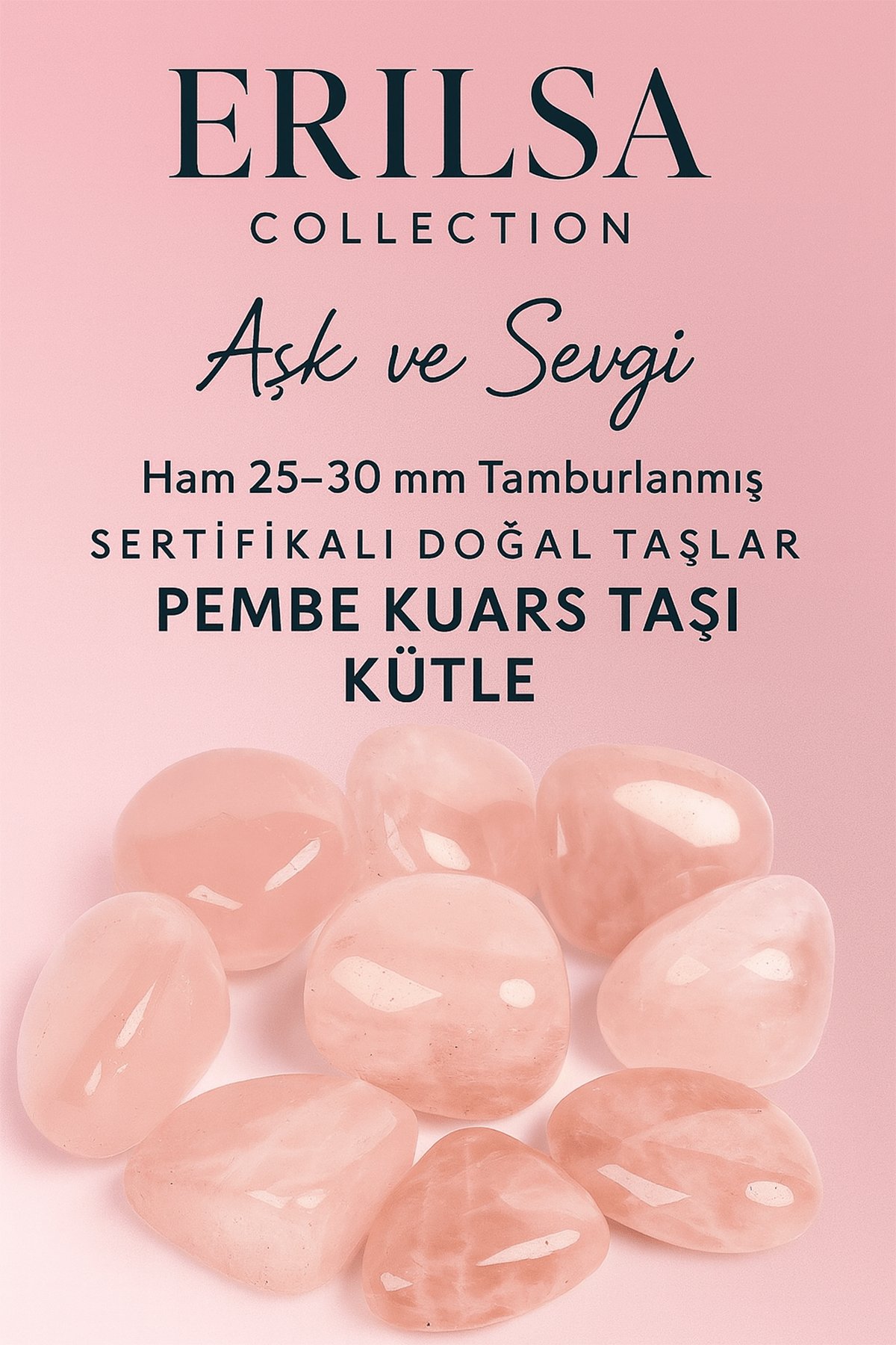 Sertifikalı Doğal Pembe Kuvars Taşı Kütle 25-30 mm – Aşk ve Sevginin Kristali