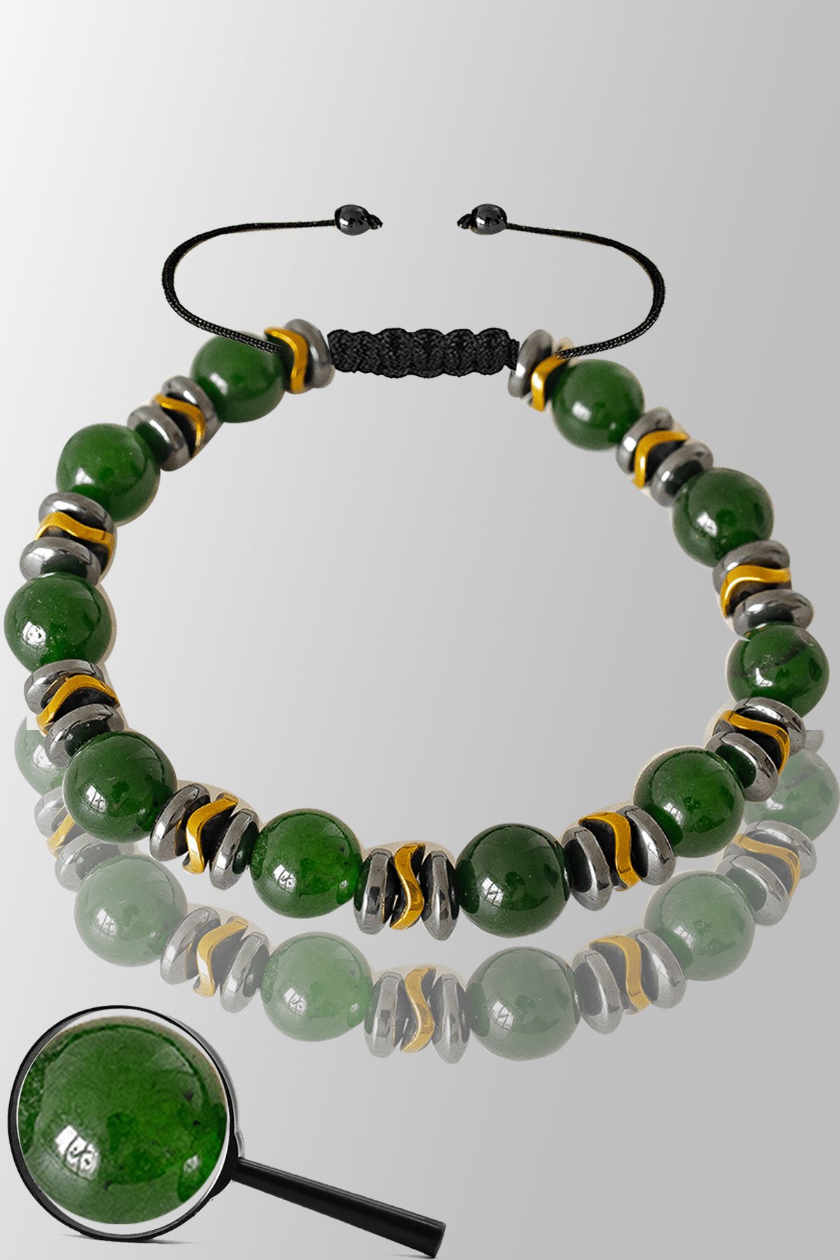 Sertifikalı Mat Gold Hematit Gerçek Yeşim Taşı Bileklik - Ayarlamalı