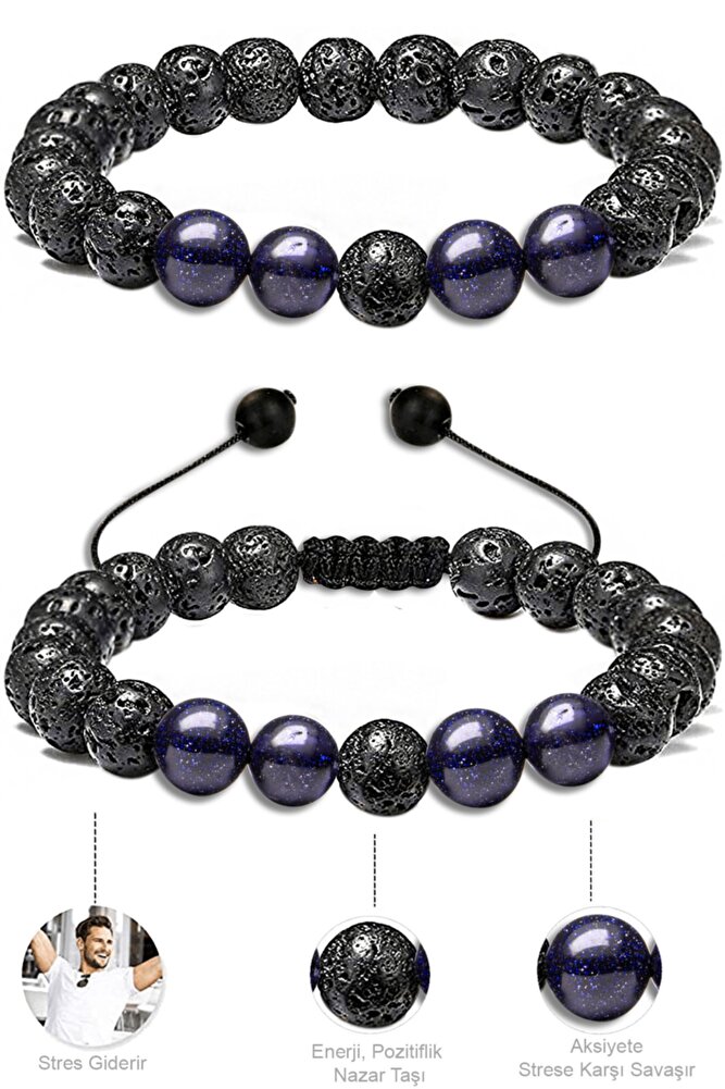 Sertifikalı Doğal Volkanik Lav Mavi Yıldız Taşı Bileklik Seti