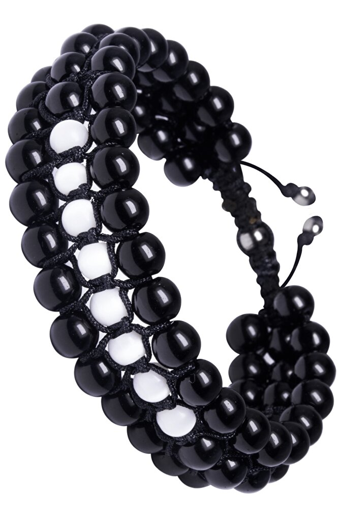 Üçlü Siyah Makrome Oniks Ve Sedef Bileklik