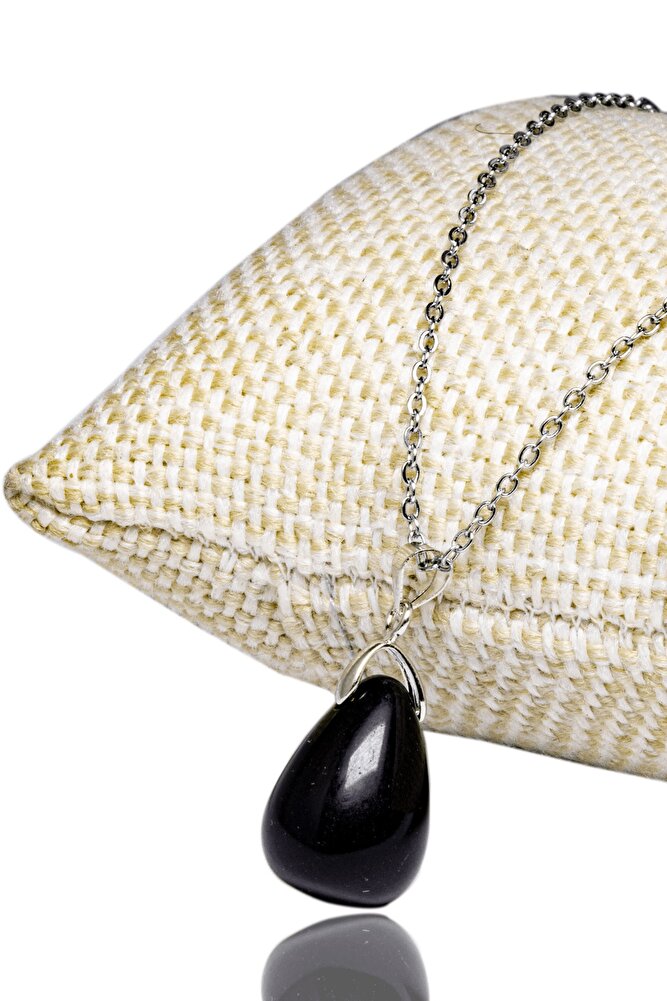 Sertifikalı Doğal Obsidyen Taşı Kolye (Gümüş Aparatlı)