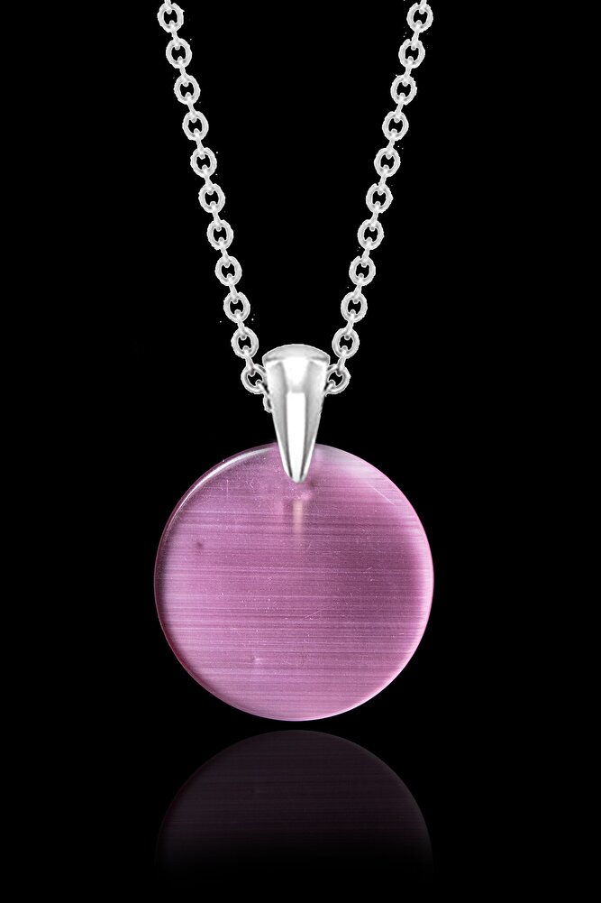 Sertifikalı Yuvarlak Açık Pembe Akik Taşı Kolye - Aaa Kalite