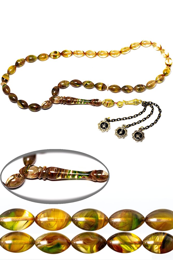 Sertiifkalı Yeşil Şeffaf Renk Hüzmesi Sıkma Kehribar Tesbih