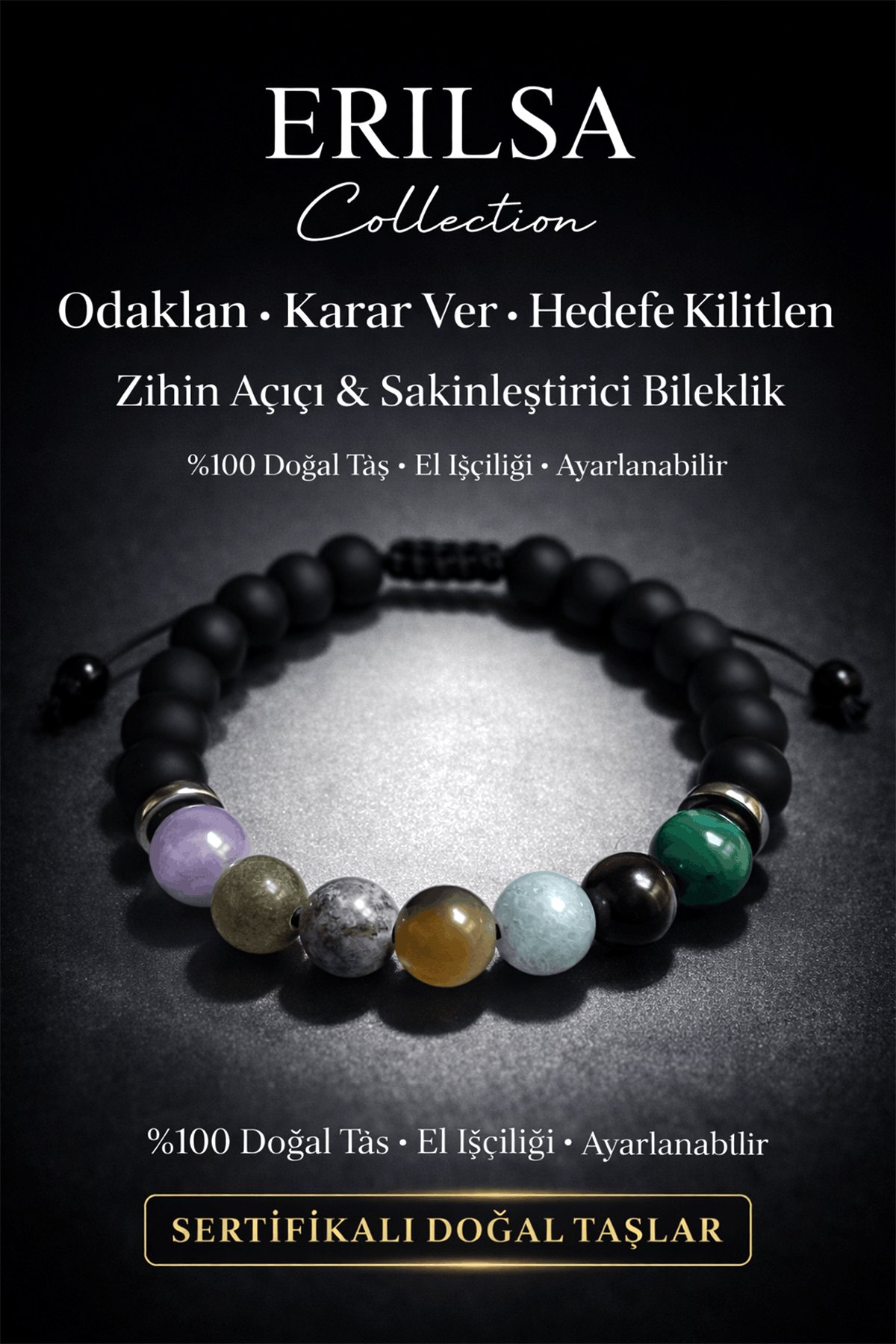 Sertifikalı Zihin Açıcı Sakinleştirici Bilekliği -Ametist Labradorit Jasper Akuamarin Kuvars Turkuaz