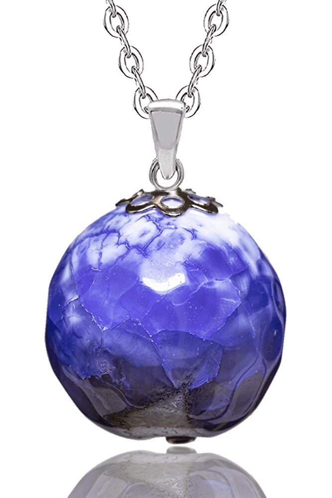 Sertifikalı Fasetli Doğal Mavi Akik Taşı Kolye