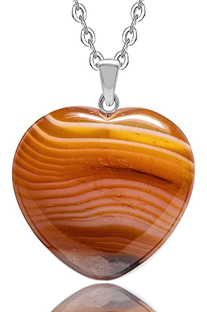 Sertifikalı Kalp Model Gerçek Turuncu Akik Doğal Taş Kolye