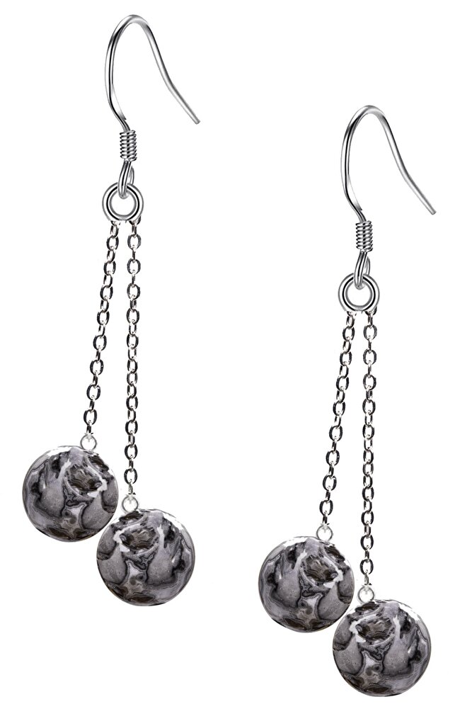 Sertifikalı Doğal Desenli Jasper Taşı Gümüş Küpe