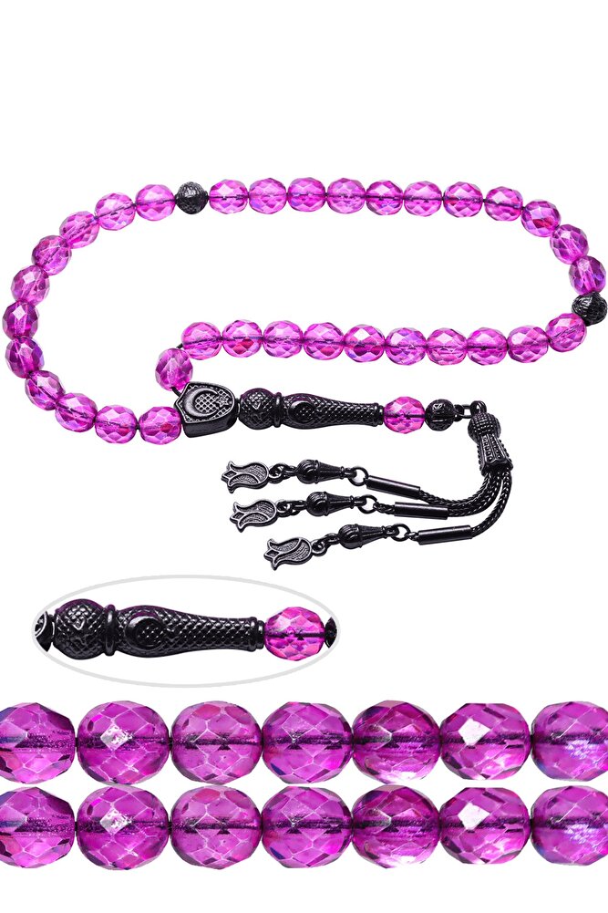 Sertifikalı Kararmaz Püskül Fasetli Mor Doğal Kristal Kuvars Taşı Tesbih