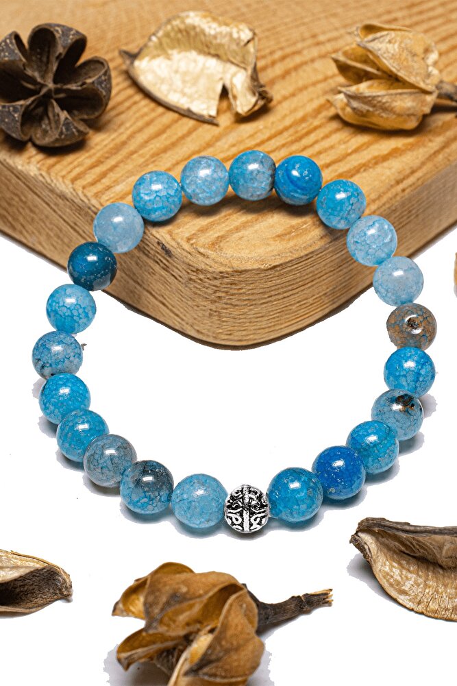 Sertifikalı Aaa+ Damarlı Mavi Akik Taşı Bileklik - Gümüş Aparatlı