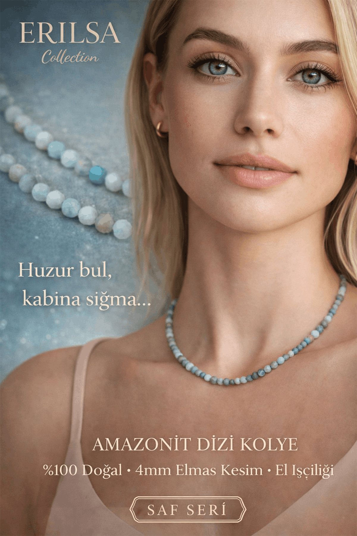 Sertifikalı Amazonit Dizi Kolye - 4mm Elmas Kesim Minimal Seri Doğal Taş Kolye Kadın