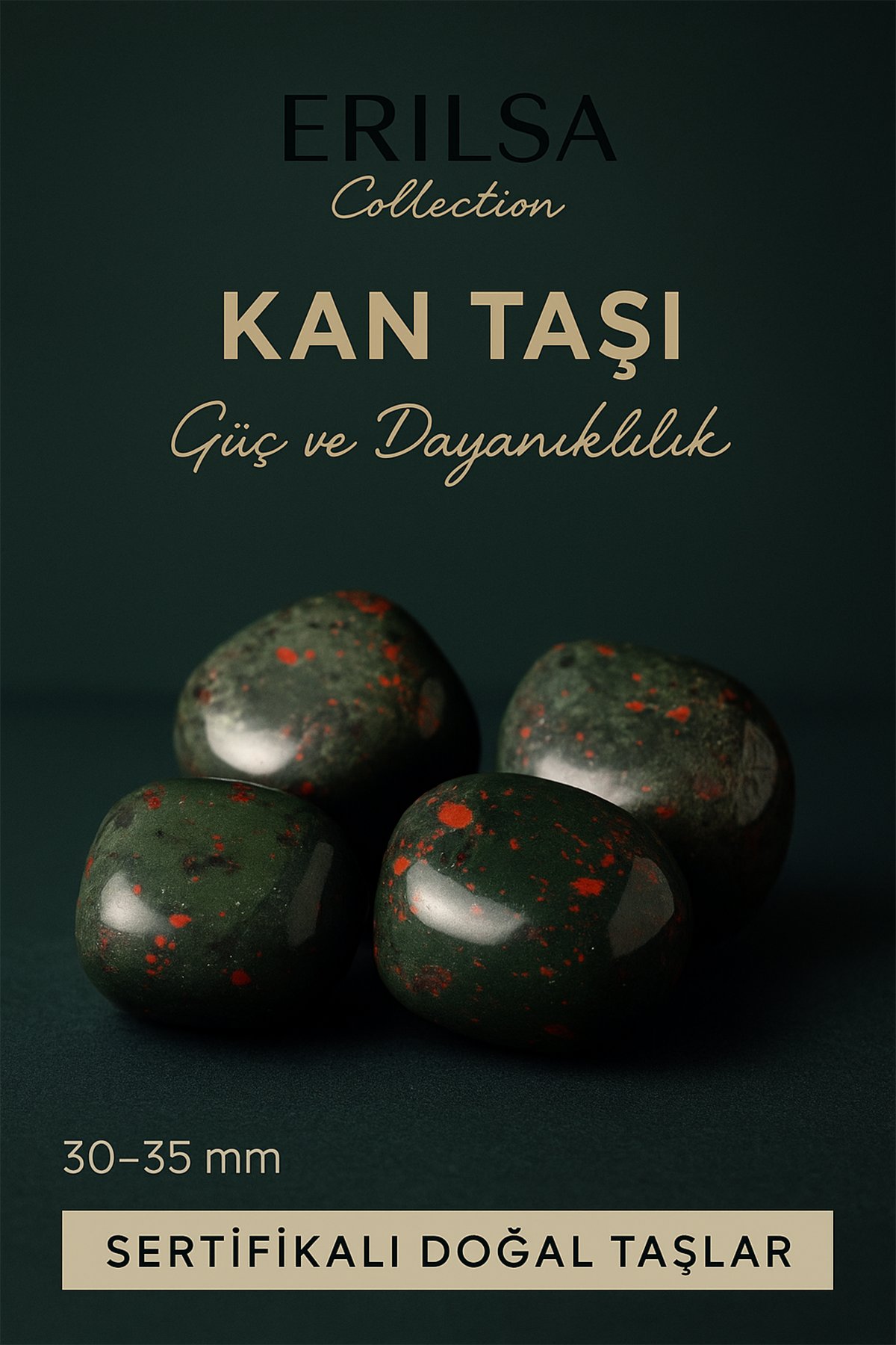 Sertifikalı Tamburlanmış Kan Taşı (Heliotrop) Doğal Taş Kütle – Güç ve Dayanıklılık 30-35 mm